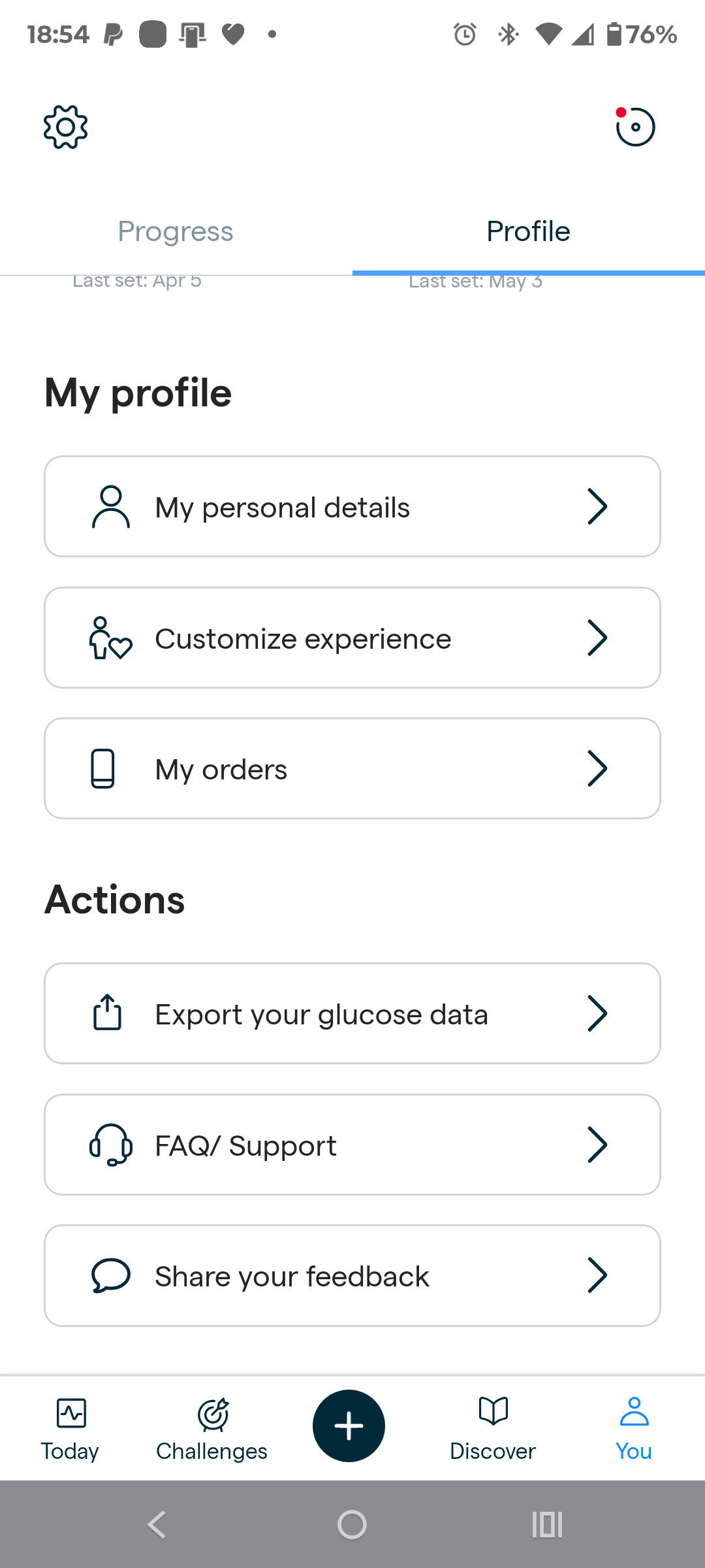Lingo daily glucose graph across 24 hours with the in-range band